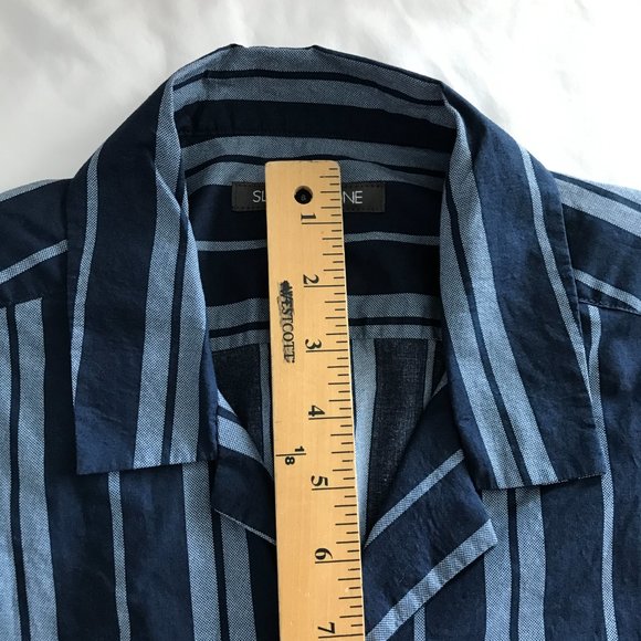 Slate & Stone Shirt Men Large Blue White Striped Button Up Collared Short Sleeve - Picture 4 of 10